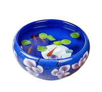 Épluchures de poisson en céramique aquarium avec motif magnolia bleu foncé bureau bonne chance décoration aquarium tortue feuille alimentaire en céramique pot de fleurs rond décoration de la maison