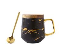 Eplze YBK Tech Ensemble de tasses à thé en porcelaine pour thé de l'après-midi - Motif marbre (noir, 400 ml + couvercle en bois)