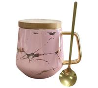 Eplze YBK Tech Ensemble de tasses à thé en porcelaine pour thé de l'après-midi - Motif marbre (rose, 400 ml + couvercle en bois)