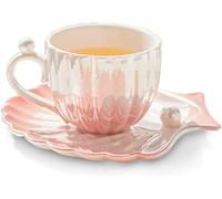 Eplze YBK Tech Ensemble tasse et soucoupe en céramique élégante nacrée avec soucoupe et cuillère Rose 212,6 g
