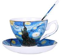 Eplze YBK Tech Ensemble tasse et soucoupe en porcelaine anglaise 200 ml - Design inspiré des peintures de Van Gogh (Nuit étoilée)