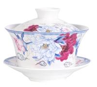 Eplze YBK Tech Grand bol à thé Gaiwan en porcelaine avec couvercle Motif Gaiwan traditionnel chinois (5#) 295 ml