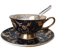 Eplze YBK Tech Lot de tasses et soucoupes en porcelaine anglaise de style euro, 200 ml, pour la maison, la cuisine, le mariage (motif floral rétro, bleu foncé)