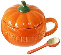 Eplze YBK Tech Tasse à café en céramique, motif citrouille, tasse à soupe, tasse à café, grande tasse à thé, lait avec couvercle, 27.5oz (Tasse + Cuillère)