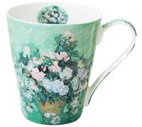 Eplze YBK Tech Tasse à café en porcelaine anglaise pour amateurs de thé et amateurs d'art - Série de peinture à l'huile Van Gogh (rose blanche)