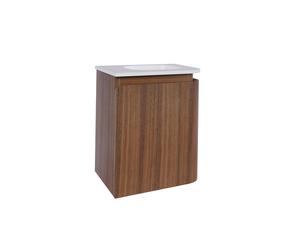 Epoch Meuble de toilette - 36x35x41cm - arrondi droit - angle gauche - 1 porte - vasque Corian - sans trou de robinet - Roquebrun 9TT35134R