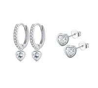 Epoch World 2 Paires Boucle D'oreilles Argent Pendantes Cœur Petites Huggie Créoles avec Pendentif Boucles D'oreilles Coeur en Argent 925 pour Femme Filles Clous D’oreilles Hypoallergénique