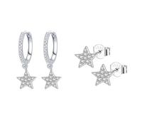 Epoch World 2 Paires Boucles d'oreilles en Argent 925 Petites Boucles d'oreilles Argent Créoles avec Pendentif Étoile Pendantes Boucles d'oreilles Étoiles Clous d'oreilles Argent pour Femmes Filles