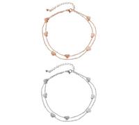 Epoch World 2 Pcs Bracelet Argent Femme avec Pendentif de Cœur Bracelet Coeur Bracelet en Argent Bracelet Or Rose Double Chaîne Bracelets Réglable Acier Inoxydable Bracelet Pour Femme et Filles