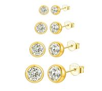 Epoch World 4 Paires Boucles D'oreilles Argent 925 avec Zircones Cubiques Petites Boucles D'oreilles Or Rondes Hypoallergéniques Bijoux Clous d'oreilles Or pour Femme Fille
