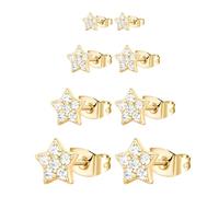 Epoch World 4 Paires Boucles d'oreilles Argent 925 Femme Clous d'oreilles Or Étoile Boucles d'oreilles Or Diamant 3 4 5 6mm Petite pour Femme Filles