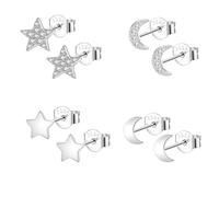 Epoch World 4 Paires Boucles D'oreilles Clous Argent Sterling 925 Hypoallergénique Petites Cartilage Tragus Boucles D'oreilles Argent Étoile Lune pour Femmes Filles