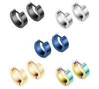 Epoch World 5 Paires 14MM Acier Inoxydable Boucle d’Oreille Anneau Homme Femme Unisexe, Bijoux Boucle d Oreille Homme Noir Or Argent Rondes Petit Creole, Boucle Oreille Piercing