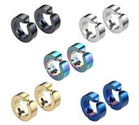 Epoch World 5 Paires 14mm Acier Inoxydable Boucle d’Oreille Clip Homme Femme Argent, Boucle d’oreille Non Percé Femme, Boucle d Oreille Clip Noir, Fausse Boucle d Oreille Faux Piercing Homme Créole Or