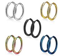 Epoch World 5 Paires 15MM Acier Inoxydable Boucles d’Oreilles Anneaux Femme, Boucles d’Oreille Créole Piercing, Boucles d'Oreilles Homme Argent Noir, Bijoux Boucle d Oreille Creole Or Petite