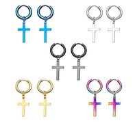 Epoch World 5 Paires Acier Inoxydable Boucle d’Oreille Anneau Homme Femme Piercing, Boucles d'oreilles Croix Homme Pendentif, Boucle d Oreille Creole Argent Noir Or