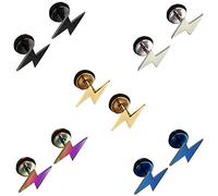 Epoch World 5 Paires Acier Inoxydable Boucle d’Oreille Homme Femme Fille Unisexe Clou d'Oreille Argent Noir Or Boucle d Oreille Éclair Titane Piercing Tunnel 8MM