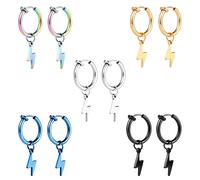 Epoch World 5 Paires Acier Inoxydable Boucles d’oreilles Clips pour Homme Femme Fille Boucles d oreilles Non Percées Sans Trou Boucles d'oreilles Èclair Argent Or Noir