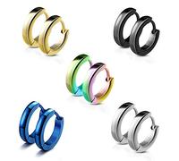Epoch World 5 Paires Acier Inoxydable Boucles d’Oreilles Créole pour Femme Homme, Boucles d’Oreille Anneaux Argent Petite, Boucles d'Oreilles Creole Or Noir 13MM