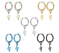 Epoch World 5 Paires Acier Inoxydable Boucles d’oreilles Créoles Pour Femme Homme Boucles d'oreilles Éclair Boucles d oreilles Femme Creole Petites Boucles d'oreilles Anneaux Homme Argent Noires Or