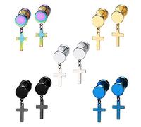 Epoch World 5 Paires Acier Inoxydable Boucles d’oreilles Croix pour Homme Femme Boucles d oreilles Femme Croix, Boucles d'oreilles Pendante Argent Or Noir Piercing 8MM