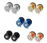 Epoch World 5 Paires Acier Inoxydable Boucles d’Oreilles Oxyde de Zirconium pour Femme Fille Clou d'Oreille Argent Boucle d Oreille Homme Diamant Puce Petite Noir 8MM
