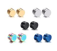 Epoch World 5 Paires Boucle d’oreille Magnétique pour Homme Femme, Boucles d'oreilles Clips Non Percées Homme Femme, Boucles d Oreilles Aimant Clou Argent Or Noires Acier Inoxydable 8MM