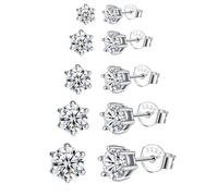 Epoch World 5 Paires Boucles d'Oreilles en Argent 925 avec Zircones Cubiques Boucles d'Oreilles Argent Femme Rondes Hypoallergéniques Clous D'oreilles Argent pour Femme Fille Homme Piercing Multiple