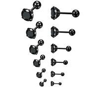 Epoch World 6 Paires Acier Inoxydable Boucles d'Oreilles Homme Femme Fille Clou d Oreille, Boucle d'Oreille Hommes Diamant, Boucle d Oreille Noir Homme, Boucle d'Oreille Diamant Noir Piercing 3-8MM