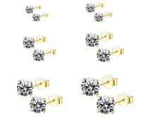 Epoch World 6 Paires Boucles D'oreilles Argent 925 avec Zircones Cubiques Clous D'oreilles en Or Femme Fille Homme Hypoallergéniques Rondes Cartilage Petites Clous Boucles D'oreilles Or 3-8mm