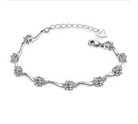 Epoch World Argent Plaqué Bracelet Femme avec oxydes de zirconium Bracelet Argent réglable avec boîtes à bijoux