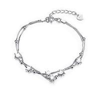 Epoch World Bijoux Bracelet Femme Argent Sterling 925, Mini étoiles élégant Perles Layered chaîne Bracelets Réglable Bracelet Argent avec Boîte cadeau