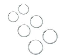 Epoch World Boucles d'oreilles Femme Boucle D’oreille Ronde Créole en Argent Fin 925 - Set Paires 3 - Épaisseur 1.2 mm, Diamètre 12, 14, 16 mm
