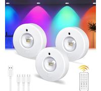 Epochglo Lot de 3 éclairages de vitrine LED sans fil avec télécommande, changement de couleur RVB, éclairage d'armoire, batterie à intensité variable, lampe sous meuble, lampe de cuisine, rechargeable