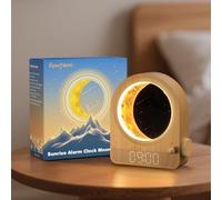 Epochleno Réveil Sunrise Light, réveil de chambre avec bruit blanc et lumière lunaire, 10 sonneries, fonction compte à rebours et luminosité réglable - Bois