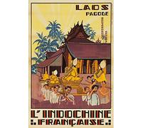 EpochSign L'Indochine Francaise Laos Pagode Vintage Ponchin Plaque en métal 20,3 x 30,5 cm