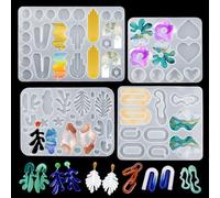 EPODA 67 Pièces Moules en Silicone Resine Epoxy de Bijoux boucle doreille avec Trou, Moules de Coulée en Silicone resine Bijoux pour pendentif, Feuilles, cœurs, cercles, fleurs