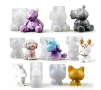 EPODA 7 PC Moules Résine Époxy Animaux 3D Licorne Éléphant Ours Chien Lapin pour DIY Déco Bureau Décoration Intérieure
