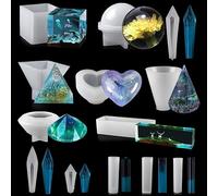 EPODA Moule en Résine Epoxy 13 Pièces - Silicone pour Cercles, Cubes, Pyramides - Coulée d'Oreilles, Pendentifs, Bijoux