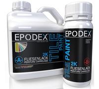 EPODEX PEINTURE CARRELAGE 2K - Pour salle de bain, cuisine & plus - Pour carrelage sol & mur - Peinture époxy noir, blanc, gris, beige & plus | 1,8 kg (7 m² pour 2 couches)