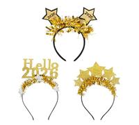 Epokus 3 Pièces Bandeau de Nouvel an 2026, Serre-Tête Happy New Year 2026, Bandeau Cheveux Or Paillette Etoiles, Set Décoration Cotillons Nouvel An 2026 pour Enfants Adultes Accessoires Photobooth