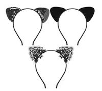 Epokus Bandeau Oreilles de Chat,Pack de 3 Noir Serre-tête de Chat,Accessoire de Cheveux, pour Fille et Femme,Costume de Fête Décoration