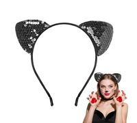 Epokus Bandeau Oreilles de Chat,Paillettes Noires Serre-tête de Chat,Accessoire de Cheveux, pour Fille et Femme,Costume de Fête Décoration