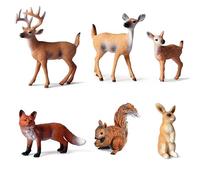 Epokus Lot de 6 figurines d'animaux de la forêt, cerf, renard, lapin, écureuil, mini figurines d'animaux, cerf, cadeau pour anniversaire, fête à thème, décoration de cupcake, couleur A16
