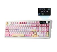 EPOMAKER TH99 Pro Clavier Mécanique 96% avec Écran&Bouton, 10000mAh, 2.4Ghz/BT, Hot Swap, Custom Driver, RVB, Keycap PBT, Gasket, Clavier Gaming sans Fil pour PC/Mac,QWERTY (Rose, Sea Salt Silent)