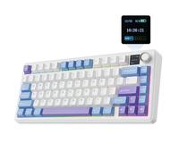 EPOMAKER X Aula F75 Max Clavier Mécanique sans Fil avec Écran TFT et Bouton, Clavier de Jeu à Joint 75%, Remplaçable à Chaud, RVB, QWERTY, pour PC/Mac/Linux (Blanc Violet, Reaper Switch)