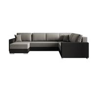 Epona - Canapé panoramique d'angle réversible 7 places convertible avec coffre en tissu - Gris