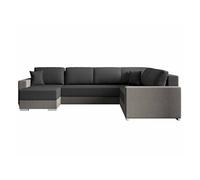 Epona - Canapé panoramique d'angle réversible 7 places convertible avec coffre en tissu - Gris foncé