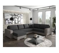 Epona - Canapé panoramique d'angle réversible 7 places convertible avec coffre en tissu - Gris foncé