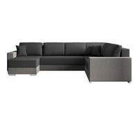 Epona - Canapé panoramique d'angle réversible 7 places convertible avec coffre en tissu - Gris foncé Gris foncé G